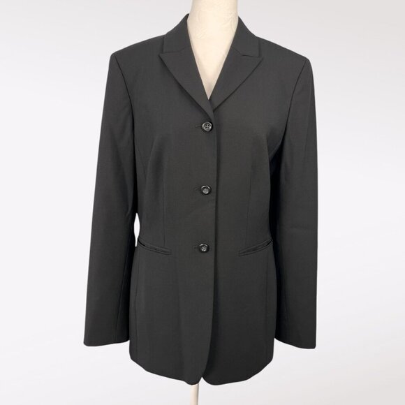 Vintage Y2K Designer Black Wool Blend Blazer Suit Jacket Size 6 - Picture 1 of 11